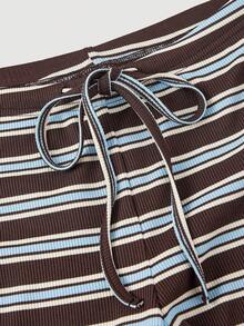 SHEIN MOD Quần nữ ống đứng cạp chun phối màu kẻ sọc, thích hợp mặc đi nghỉ mát và đi làm, mùa xuân/hè, lễ tình nhân, quần đi biển, trang phục nghỉ dưỡng cho nữ, kỳ nghỉ, trang phục thường ngày, quần kẻ sọc, phong cách cổ điển, nữ tính, mặc ở nhà, thoải mái, quần cạp thấp, thanh lịch. - Nhiều màu - Xem 5