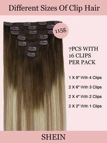 7 件直发接发 100% 真人发 14-24 英寸 115 克双纬隐形接发 雷米天然真人发 适合女士女孩日常使用万圣节服装 - S3/8/613 - 查看 3