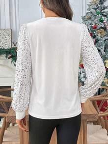 EMERY ROSE Áo nữ dài tay cổ tròn phối nhiều mảnh, kiểu dáng thu đông. - trắng - Xem 2