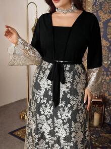 Modelyn Robe à manches longues brodée pour femmes grandes tailles, convenant pour le port quotidien et les rassemblements au printemps et à l'automne - Multicolore - Voir 7