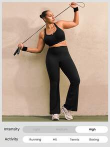 GLOWMODE 31" Plus Size FeatherFit™-Sculpt Peakbum Full Flare Sweat-Wicking Compressive Invisible Butt Lifting Leggings Medium Impact Workout Running Training Gym Daily Active Wear - Black - View 6