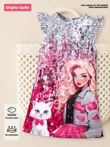 SHEIN Young Girl Casual Unicorn Pattern Dress, Versatile For Outdoor, School, Home & Party Wear, Suitable For 4-7 Years Old, Spring/Summer/Autumn - Multicolor - View 8