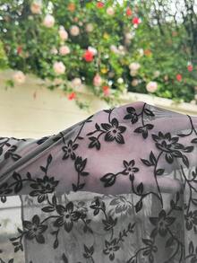 SHEIN EZwear 女裝大尺碼春夏百搭毛絨網紗花朵系帶短款上衣