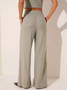 Lilora 女士优雅休闲条纹口袋西装裤，女士精致优雅春夏装扮 - 彩色 - 查看 2