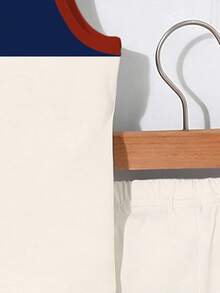 SHEIN Playful Pals 男婴休闲运动套装（2件套），可爱Logo及23号印花背心搭配短裤，适合夏季外出穿着