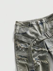 ROMWE MEN Men's Casual Frayed Hem Denim Shorts - Grey - View 9