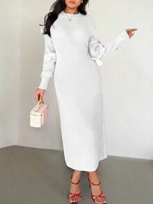 Islaluna Women's Basic Minimalist Fashion Design Bow Elegant French Style Sweater Dress