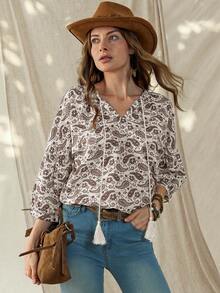 Wildy Áo kiểu nữ dáng rộng tay lửng 3/4, họa tiết Paisley cổ điển, thích hợp mặc hàng ngày vào mùa xuân/hè. Áo casual cho nữ, thích hợp cho kỳ nghỉ hè, du lịch, nghỉ lễ, mùa hè, mùa xuân, nghỉ xuân, váy đi biển, áo kiểu casual cho nữ, áo đi chơi. - Nhiều màu - Xem 6