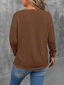 EMERY ROSE Women's Plus Size Casual V-Neck Long Sleeve T-Shirt, Brown, Autumn Fall - Multicolor - View 2