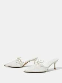 CUCCOO HITCHD Women's Fashionable & Elegant Lace Bow Decor Pumps Valentine's Day - White - View 9