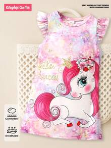 SHEIN Young Girl Unicorn & Letter Graphic Ruffle Trim Dress - Multicolor - View 5