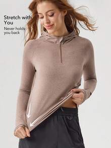 OutZeal Áo khoác nỉ nữ ngoài trời, áo tập thể dục tay dài, khóa kéo nửa thân trước, có lỗ xỏ ngón tay cái. - màu nâu - Xem 4