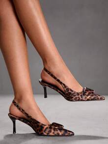 CUCCOO SZL Zapatos de tacón alto de punta afilada con estampado de leopardo para mujer - Naranja - Ver 1