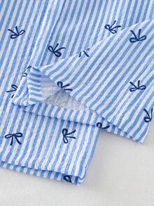 Souflis Souflis Young Girl' Cute Striped Bow Print Camisole And Wide Leg Pants Set, Summer - Baby Blue - View 4