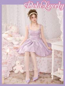 Dola Lovely Fashionable Women Faux Pearl Bow High Heels, Comfortable Versatile Pumps Spring Shoes Spring Break Easter Valentine's Day - Mauve Purple - View 2