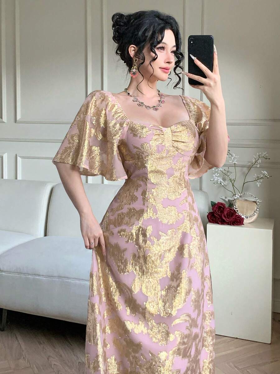 DAZY 女士春季新款情人节3D立体花卉收腰度假连衣裙 - 粉色 - 查看 1