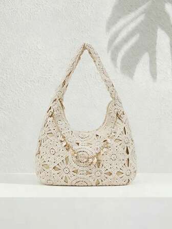 SHECARRY Bolso de hombro de punto calado para mujer, casual y de vacaciones