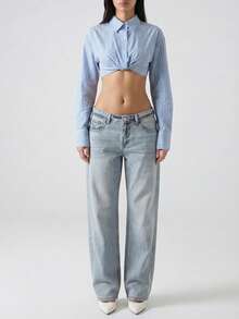 Glamine Áo sơ mi nữ kẻ sọc kiểu dáng thường ngày, thích hợp cho công sở. - Màu xanh lam - Xem 4