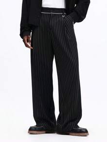 SUMWON Formal Pinstripe Dress Pants With Classic Straight Leg Professional Business Office Attire - Black - View 3