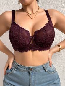 DesireSculpt 1 Áo ngực có gọng lưới ren cỡ lớn dành cho nữ - Màu đỏ tím - Xem 4