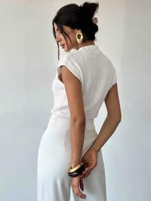 Firerie Elegant High Neck Loose Casual Versatile Sleeveless Knit Sweater Vest Going Out Tops Women,Tops For School In Fall/Winter - White - View 2