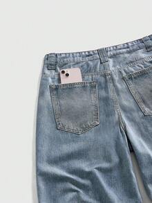 ROMWE MEN Men's Summer Casual Fashion Street Cross & Letter Digital Print Denim Shorts - Blue - View 8