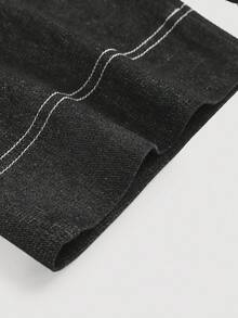 Young Girl' Navy Blue Denim Ruffle Hem Loose Fit Pants - Black - View 4