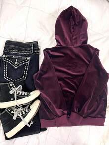 Glimmora Women's Casual Zip-Up Purple Sweatshirt - Purple - View 2