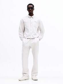 SUMWON Casual Button Down Collared Shirt And Relaxed Drawstring Pants Two Piece Coordinating Set Plain - Light Grey - View 1