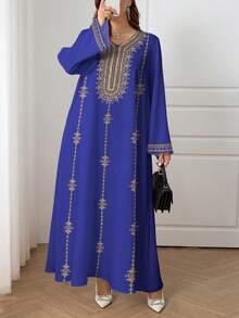 Al Najma Vestido casual de talla grande con estampado retro de estilo árabe - Multicolor - Ver 3