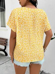 SHEIN Frenchy Plus Size Casual Vacation Shell Collar Batwing Sleeve Loose Pullover Shirt, Summer Tops - Multicolor - View 2