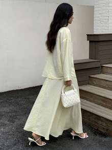 Solavon 新款宽松舒适休闲日常百搭时尚两件套 - 淡黃色 - 查看 7