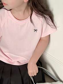 DAZY 2件/套 女童圆领针织蝴蝶结刺绣T恤