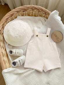 Bộ 2 món cho bé trai/bé gái, gồm yếm ăn và mũ tai bèo kẻ sọc xanh trắng, trang phục thường ngày cho ở nhà, đi chơi hoặc đi biển. - Màu Khaki - Xem 5