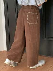 DAZY Quần dài rộng rãi, cạp chun cho bé trai, chất liệu vải có họa tiết, kiểu dáng thường ngày. - Màu be - Xem 2