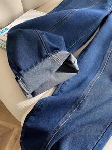 Tween Girls' Blue Patchwork Design Wide Leg Jeans Blue Jean Pants Kids Kids Wide Leg Jeans