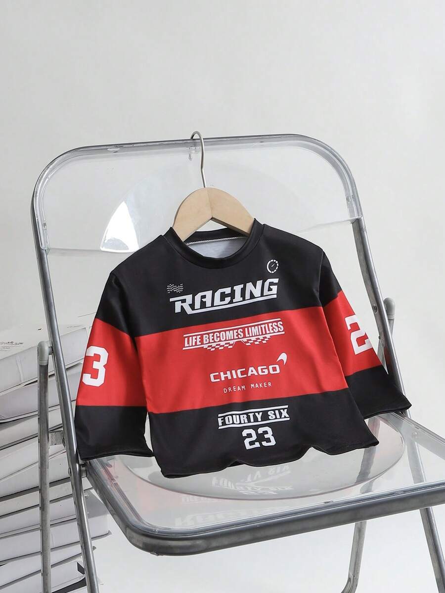 SHEIN Baby Boy Racing Car & Letter Print Long Sleeve T-Shirt, Suitable For Everyday Wear - Black - View 1