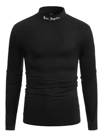 Camiseta urbana de manga larga con cuello alto y gráfico con letras, regalo para novio