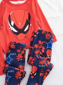 2pcs Baby Boy Print Knit Crew Neck Top And Allover Print Pants Set, Stylish And Cool Comfortable Casual Sleepwear Outfit, Spring/Summer - Multicolor - View 6