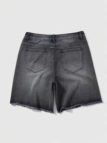 ROMWE MEN Street Life Spring/Summer Casual Men'S Fashion Frayed Hem Belt Loop Casual Denim Shorts - Grey - View 2