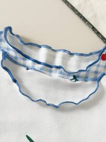 Playful Pals 2pcs Baby Girls' Casual Cute White & Plaid Cherry Print Tops, Suitable For Spring/Summer Vacation, Outing, Farm, Picnic, Home, Back To School - Multicolor - View 4