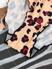 3 piezas Braguitas de bikini con estampado de leopardo + unicolor + estampado de vaca con decoración de lazo para mujer - Multicolor - Ver 5