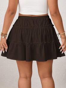 SHEIN Essnce Váy quần hai lớp màu trắng chống hở hang dành cho nữ cỡ lớn - màu nâu - Xem 3