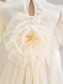 SHEIN Elegant & Cute Apricot Floral Organza Short Sleeve Dress - Multicolor - View 6