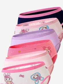 SHEIN 5条/套 女孩可爱兔子图案纯棉三角裤，颜色随机 - 彩色 - 查看 6