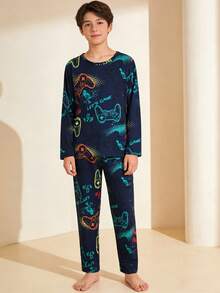 2件套男童电子游戏印花长袖睡衣套装