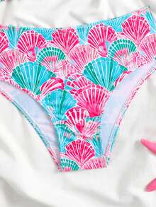 SHEIN Girls' Cute Shell Digital Print Camisole Bikini Set, Suitable For Beach Vacation, Spring/Summer/Autumn - Red - View 8