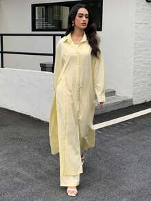 Solavon 高腰收腰两件套，春季 - 黃色 - 查看 4