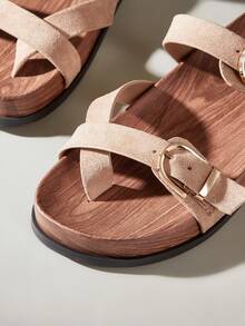 Solecia 女士休闲交叉绑带平底凉鞋，适合夏季、海滩、度假 - 卡其色 - 查看 5