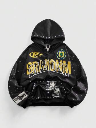 Street Life بلوزة رياضية بغطاء رأس وأكمام طويلة مطبوعة برسومات شارعية للرجال